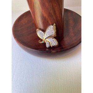 Landau Butterfly Gold Tone Brooch 1" x 1" with Rhinestones